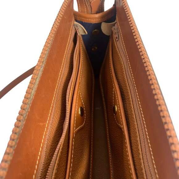 VTG Dooney Bourke Navy Blue / Tan Trim Zip Top Shoulder Crossbody Bag  USA Charm - Picture 12 of 12